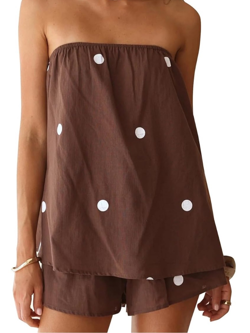 Brown Polka Dot Strapless Set